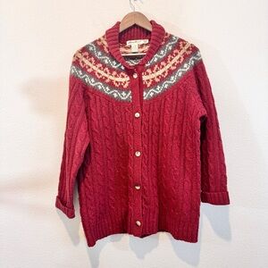 Eddie Bauer Cardigan Sweater Women’s Medium Fair Isle Wool Blend Vintage 90s